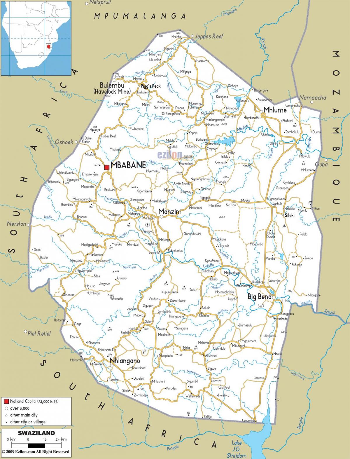 the map of Swaziland
